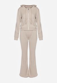 Renee - Beżowy Komplet Dresowy z Bawełny Spodnie Dzwony i Rozpinana Bluza z Kapturem Auim. Kolor: beżowy. Materiał: bawełna, dresówka #7