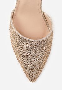 Renee - Złote Szpilki Vices z Drobnymi Cyrkoniami i Skórzaną Wkładką Vortinia. Okazja: na karnawał. Kolor: złoty. Materiał: skóra. Sezon: wiosna, lato. Obcas: na szpilce #7