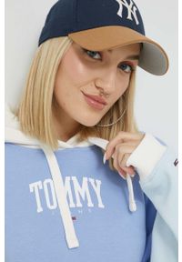Tommy Jeans bluza damska kolor niebieski z kapturem wzorzysta. Typ kołnierza: kaptur. Kolor: niebieski. Materiał: bawełna #4
