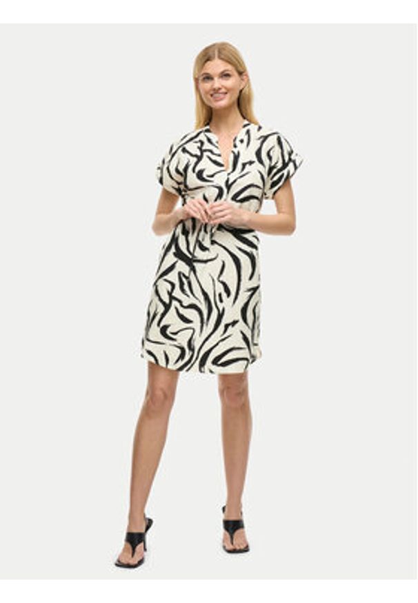 Vila Sukienka codzienna Clo 14101673 Beżowy Regular Fit. Okazja: na co dzień. Kolor: beżowy. Materiał: wiskoza. Typ sukienki: proste. Styl: casual