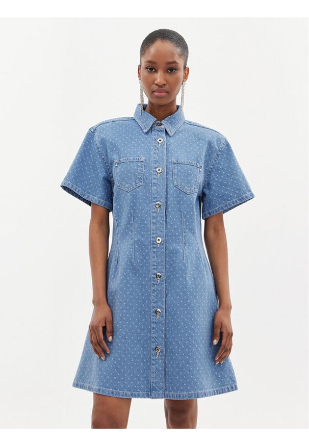 Custommade Sukienka jeansowa Jamilah Dots 999449457 Niebieski Regular Fit. Kolor: niebieski. Materiał: bawełna