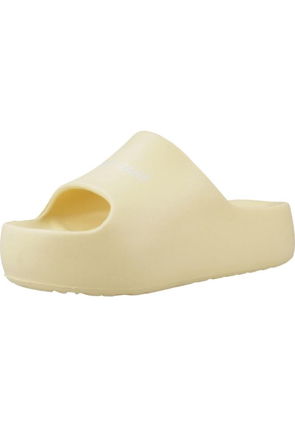 TOMMY HILFIGER - Sandały TOMMY JEANS TJW CHUNKY FLATFORM SLID Żółty. Kolor: żółty. Materiał: jeans
