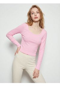 Sinsay - Bawełniana bluzka z długim rękawem - begonia. Materiał: bawełna. Długość rękawa: długi rękaw. Długość: długie