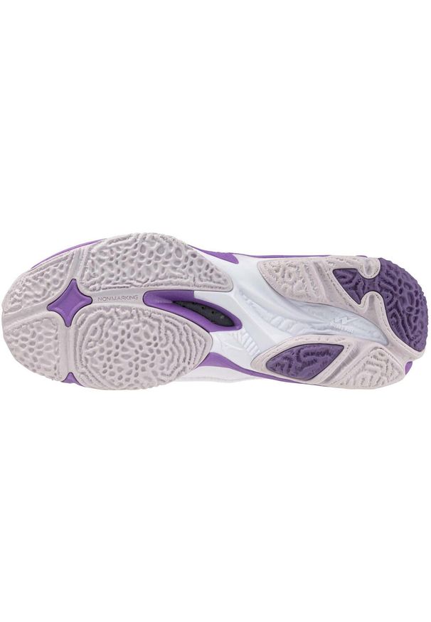 Damskie buty halowe Mizuno Wave Lightning Z Mid Wos. Kolor: biały, wielokolorowy, fioletowy. Materiał: materiał, syntetyk. Szerokość cholewki: normalna. Model: Mizuno Wave. Sport: siatkówka