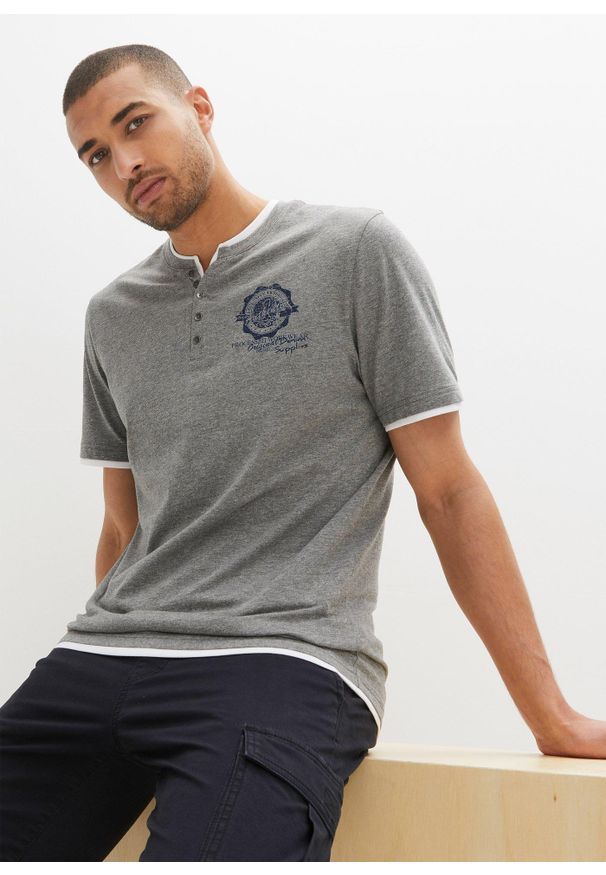 bonprix - T-shirt z dekoltem Henley, krótki rękaw (2 szt.), z czystej bawełny organicznej. Typ kołnierza: typu henley. Kolor: niebieski. Materiał: bawełna. Długość rękawa: krótki rękaw. Długość: krótkie