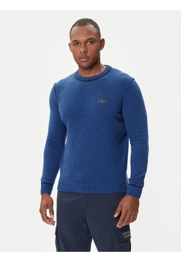 Aeronautica Militare Sweter 252MA1608UL00924 Niebieski Regular Fit. Kolor: niebieski. Materiał: wełna