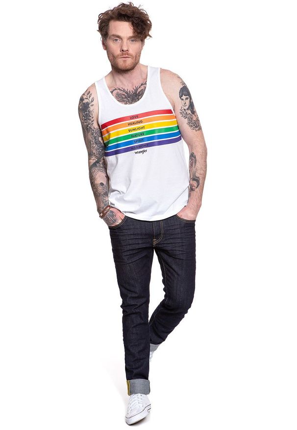 Wrangler - WRANGLER T SHIRT PRIDE TANK WHITE W769D3989 112131106. Wzór: nadruk