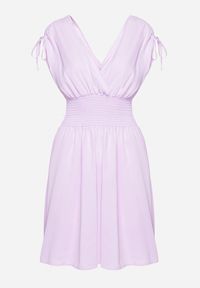 Born2be - Fioletowa Sukienka z Kopertowym Dekoltem Ściągana na Ramionach z Gumką w Talii Cornia. Typ kołnierza: dekolt kopertowy. Kolor: fioletowy. Typ sukienki: kopertowe #4