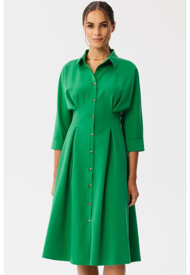 Stylove - Sukienka koszulowa elegancka z kołnierzykiem zielona. Okazja: na co dzień. Kolor: zielony. Typ sukienki: koszulowe. Styl: elegancki