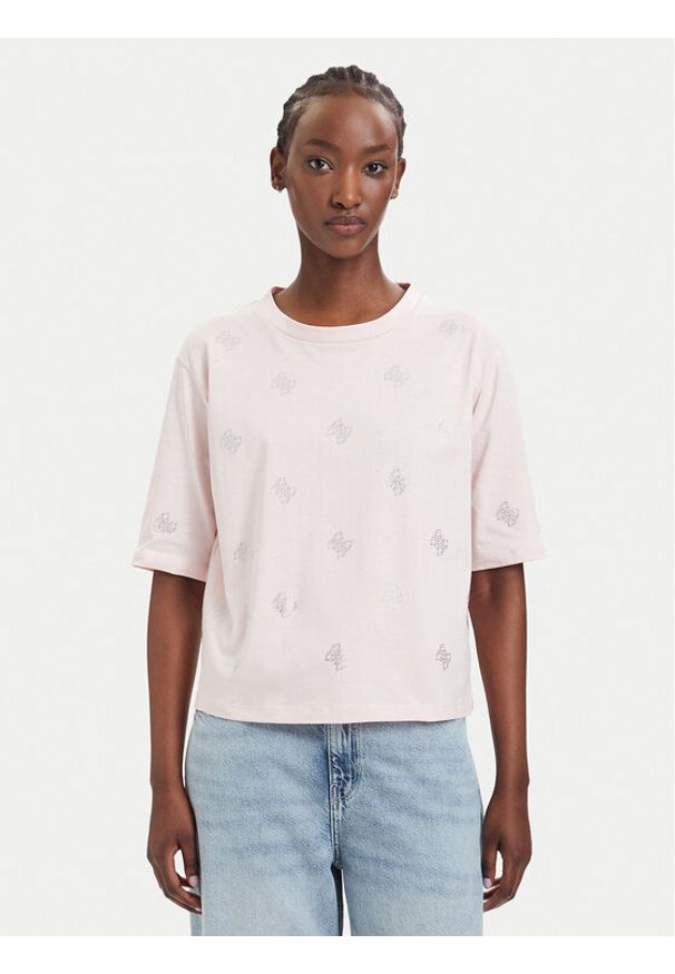 Guess T-Shirt V6GI18 K2985 Różowy jasny Regular Fit. Kolor: różowy. Materiał: bawełna
