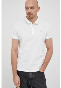 Trussardi Jeans - Trussardi polo bawełniane kolor beżowy gładki. Typ kołnierza: polo. Kolor: beżowy. Materiał: bawełna. Długość: krótkie. Wzór: gładki #5