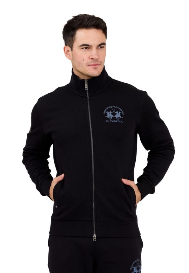 La Martina - LA MARTINA Czarna bluza męska ze stójką, Rozmiar 3XL. Typ kołnierza: kołnierzyk stójkowy. Kolor: czarny. Materiał: bawełna