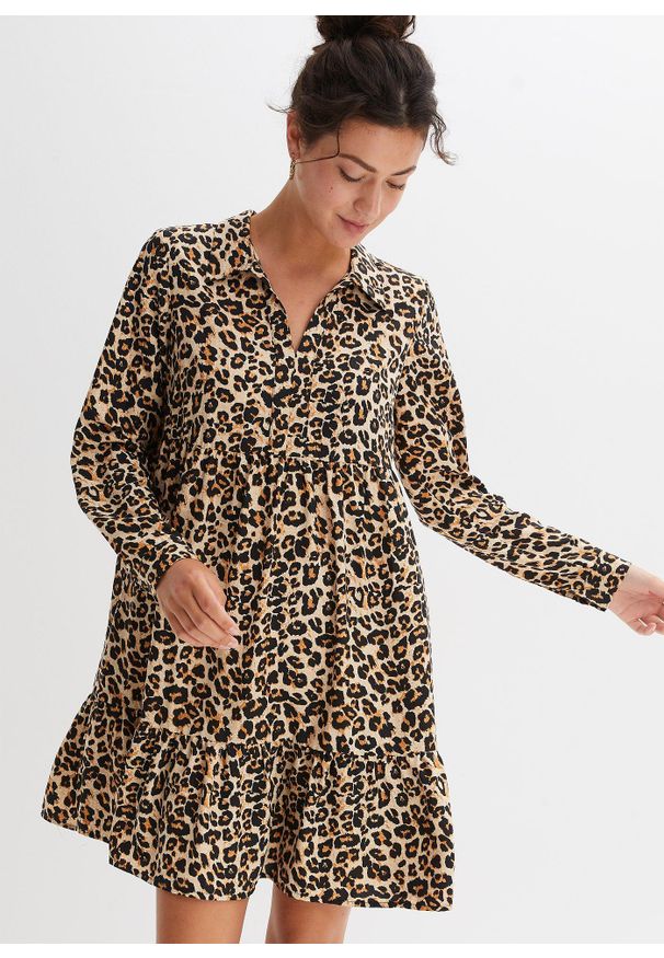 bonprix - Sukienka w animalistyczny deseń. Kolor: beżowy