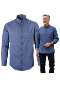 Casualowa Koszula, Kołnierzyk Button Down - Pako Jeans - Granat, Jodełka. Okazja: na co dzień. Typ kołnierza: button down. Kolor: niebieski. Materiał: bawełna. Wzór: jodełka. Sezon: lato. Styl: casual