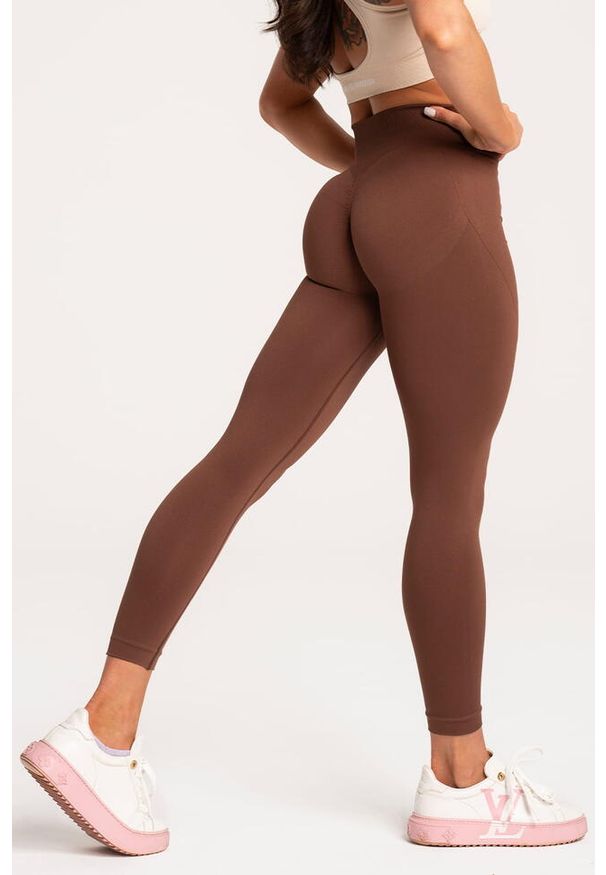 GYM GLAMOUR - Legginsy fitness damskie Gym Glamour basic. Kolor: brązowy. Sport: fitness