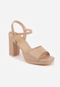 Renee - Ciemnobeżowe Sandały VICES na Słupku z Grubą Podeszwą i Skórzaną Wkładką Aziluna. Zapięcie: pasek. Kolor: beżowy. Materiał: skóra. Obcas: na słupku. Styl: elegancki #9