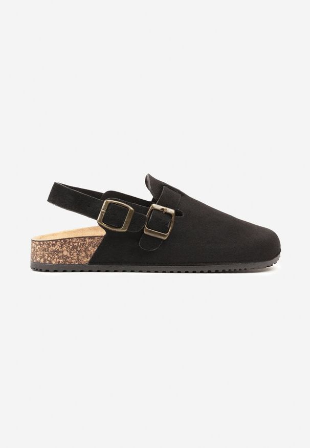 Born2be - Czarne Sandały Chodaki z Klamerką i Paskiem na Pięcie Norilsa. Okazja: na co dzień. Kolor: czarny. Materiał: jeans. Obcas: na obcasie. Styl: casual. Wysokość obcasa: niski