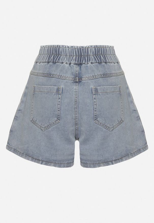 Born2be - Niebieskie Szorty Jeansowe z Szeroką Nogawka i Wysokim Stanem Rinestra. Okazja: na co dzień. Stan: podwyższony. Kolor: niebieski. Materiał: jeans. Styl: elegancki, casual