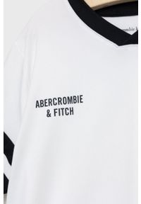 Abercrombie & Fitch t-shirt dziecięcy kolor biały z nadrukiem. Kolor: biały. Materiał: materiał. Wzór: nadruk #3