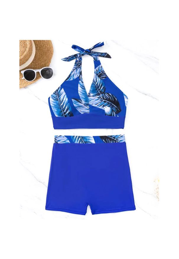 Intica - Strój kąpielowy z szortami na plażę i basen Coby. Kolor: niebieski. Materiał: materiał