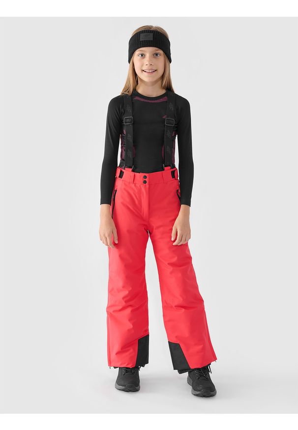 4f - 4F Spodnie narciarskie membrana 8000 dziewczęce - czerwone 134 (8-9 lat). Kolor: czerwony. Materiał: dzianina, poliester, tkanina, materiał. Sezon: lato. Sport: narciarstwo