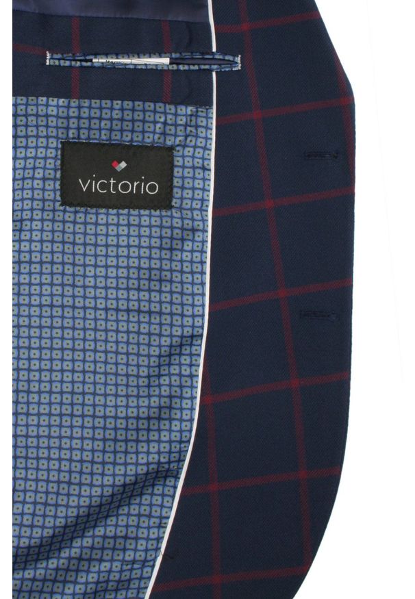 Victorio - Marynarka, Granatowo-Bordowa w Kratkę, Casualowa, Taliowana, 2 Guziki, Dwa Rozcięcia, Slim -VICTORIO. Okazja: na co dzień. Kolor: niebieski. Materiał: poliester. Wzór: kratka. Styl: casual