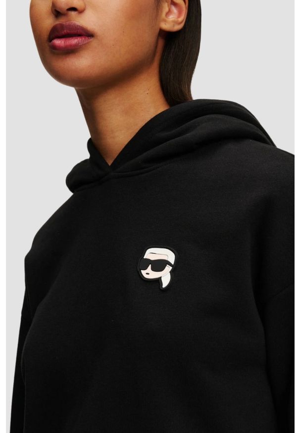 Karl Lagerfeld - KARL LAGERFELD Czarna bluza damska z kapturem Ikonik 2.0, Rozmiar XS. Typ kołnierza: kaptur. Kolor: czarny. Materiał: materiał, bawełna, poliester