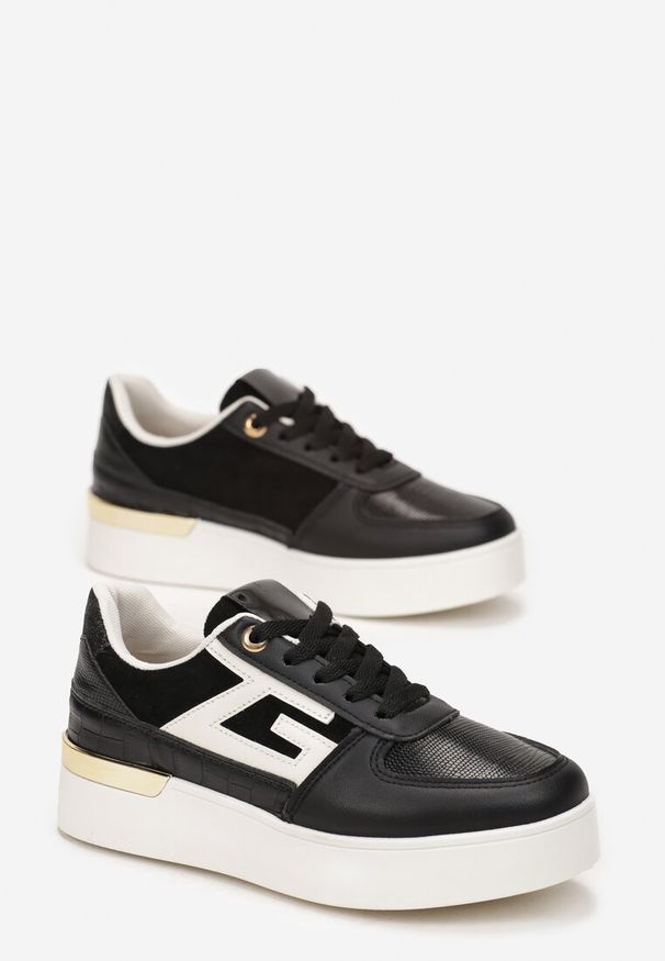 Born2be - Czarne Sznurowane Sneakersy na Płaskiej Grubej Podeszwie Zantea. Kolor: czarny. Obcas: na płaskiej podeszwie