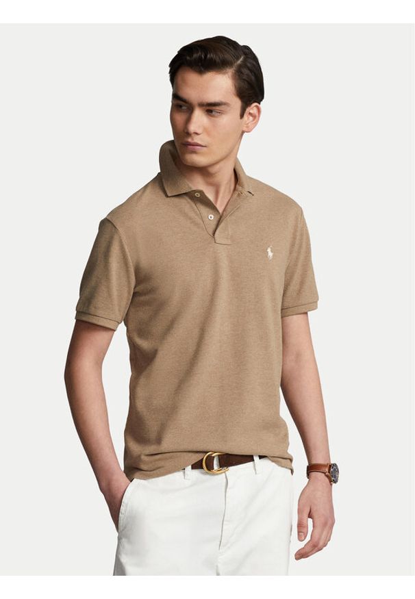 Polo Ralph Lauren Polo 710680784298 Brązowy Custom Slim Fit. Typ kołnierza: polo. Kolor: brązowy. Materiał: bawełna