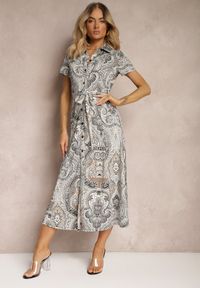 Renee - Czarno-Biała Rozkloszowana Sukienka z Materiałowym Paskiem Zapinana na Guziki Honlea. Kolor: czarny. Materiał: materiał. Sezon: lato #3