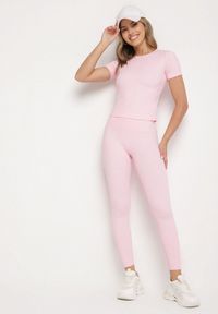Born2be - Różowy Komplet Sportowy Legginsy i Dopasowany T-shirt Silendria. Kolor: różowy #5