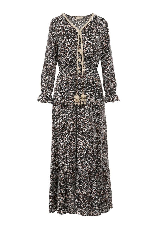 Born2be - Czarna Sukienka Delite. Kolekcja: plus size. Kolor: czarny. Materiał: tkanina. Wzór: nadruk. Typ sukienki: rozkloszowane. Styl: boho. Długość: maxi