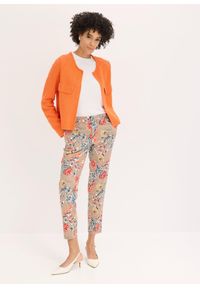 bonprix - Spodnie 7/8 ze stretchem. Kolor: brązowy. Wzór: nadruk, kwiaty. Styl: elegancki, klasyczny #2