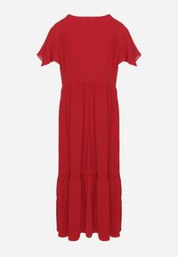 Born2be - Czerwona Sukienka o Rozkloszowanym Kroju z Wiskozą Filastia. Okazja: na co dzień. Typ kołnierza: dekolt w kształcie V. Kolor: czerwony. Materiał: wiskoza. Długość rękawa: krótki rękaw. Typ sukienki: rozkloszowane. Styl: klasyczny, casual, elegancki #2