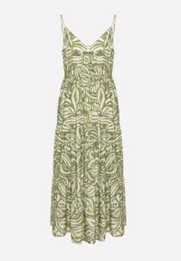 Born2be - Zielona Sukienka z Bawełną i Wiskozą na Cienkich Ramiączkach z Regulacją z Paskiem Dimite. Kolor: zielony. Materiał: bawełna, wiskoza. Długość rękawa: na ramiączkach. Wzór: aplikacja. Styl: klasyczny #5