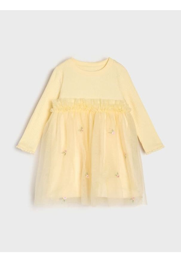 Sinsay - Sukienka z tiulowym dołem - żółty. Kolor: żółty. Materiał: tiul