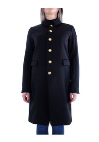 Czarna długa kurtka zapinana na guziki Blauer. Typ kołnierza: kołnierzyk koszulowy. Kolor: czarny. Materiał: poliester, wełna. Długość: długie