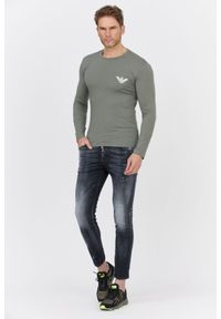 Emporio Armani - EMPORIO ARMANI Zielony longsleeve męski z logo, Rozmiar XL. Kolor: zielony. Materiał: prążkowany. Długość rękawa: długi rękaw. Wzór: nadruk #3
