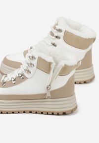 Renee - Białe Sneakersy w Stylu Traperów na Platformie Ewedora. Okazja: na co dzień. Kolor: biały. Materiał: jeans. Obcas: na platformie #3