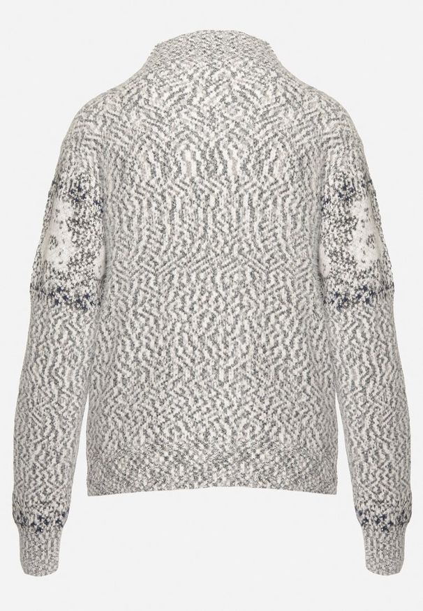 Born2be - Ciemnoszary Sweter z Wełną w Misiowy Wzór ze Ściągaczami Dorizelle. Okazja: na co dzień. Kolor: szary. Materiał: wełna. Styl: klasyczny, casual