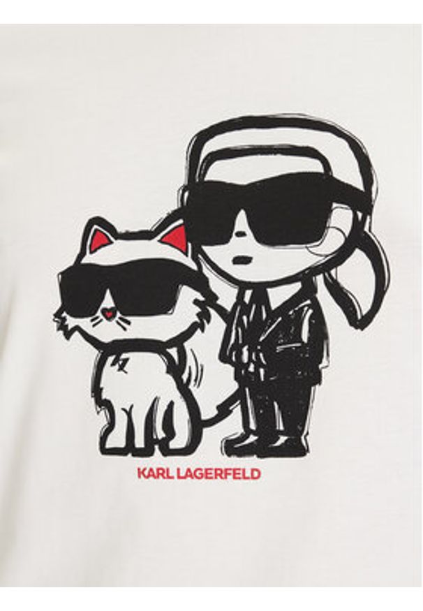 Karl Lagerfeld - KARL LAGERFELD T-Shirt A1W17129 Écru Regular Fit. Typ kołnierza: dekolt w karo. Materiał: bawełna