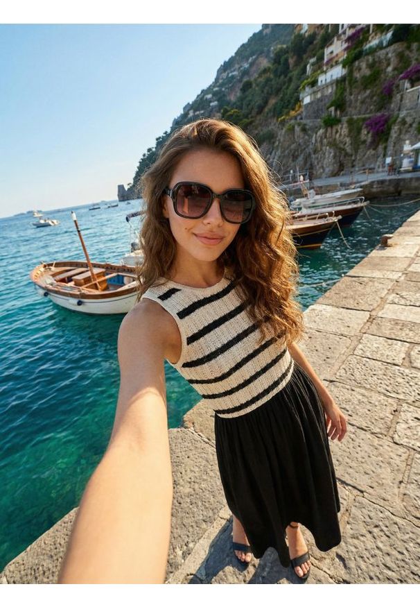 Sinsay - Sukienka z dzianinowym topem - czarny. Kolor: czarny. Materiał: dzianina