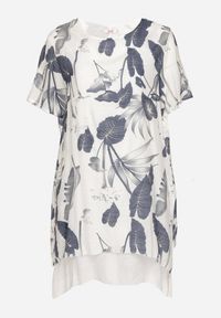 Born2be - Granatowo-Biała Sukienka w Kwiaty z Bawełnianą Podszewką Mailionis. Okazja: na co dzień. Kolor: niebieski. Materiał: bawełna. Wzór: kwiaty. Sezon: lato. Styl: elegancki, casual #5