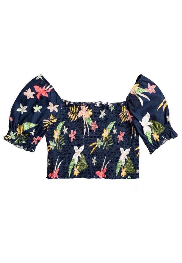 Bluzka dziewczęca Roxy Sunday Night hiszpanka granatowa. Typ kołnierza: dekolt hiszpanka. Kolor: niebieski. Materiał: bawełna. Sport: turystyka piesza