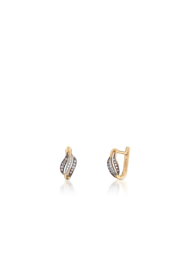 W.KRUK Wyjątkowe Złote Kolczyki - złoto 585, Brązowy brylant 0,16ct,diament 0,03ct - ZFX/KB+14BK. Materiał: złote. Kolor: złoty, brązowy, wielokolorowy. Kamień szlachetny: brylant, diament