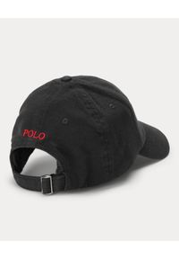 Ralph Lauren - RALPH LAUREN - Czarna czapka z daszkiem Pique. Kolor: czarny. Materiał: bawełna. Wzór: napisy, haft