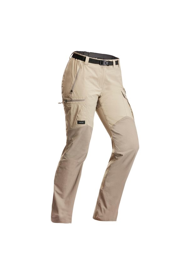 FORCLAZ - Spodnie trekkingowe damskie wytrzymałe MT 500 V2. Kolor: brązowy, beżowy, szary, wielokolorowy. Materiał: tkanina, syntetyk, materiał