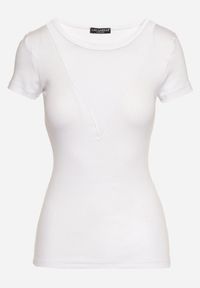Born2be - Biała Bawełniana Bluzka Prążkowana z Siateczkowym Dekoltem Acamilla. Kolor: biały. Materiał: bawełna, prążkowany. Styl: elegancki #6