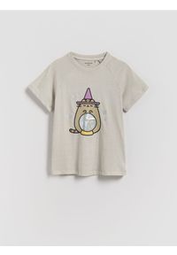 Reserved - T-shirt z nadrukiem Pusheen - jasnoszary. Kolor: szary. Materiał: bawełna. Wzór: nadruk #1