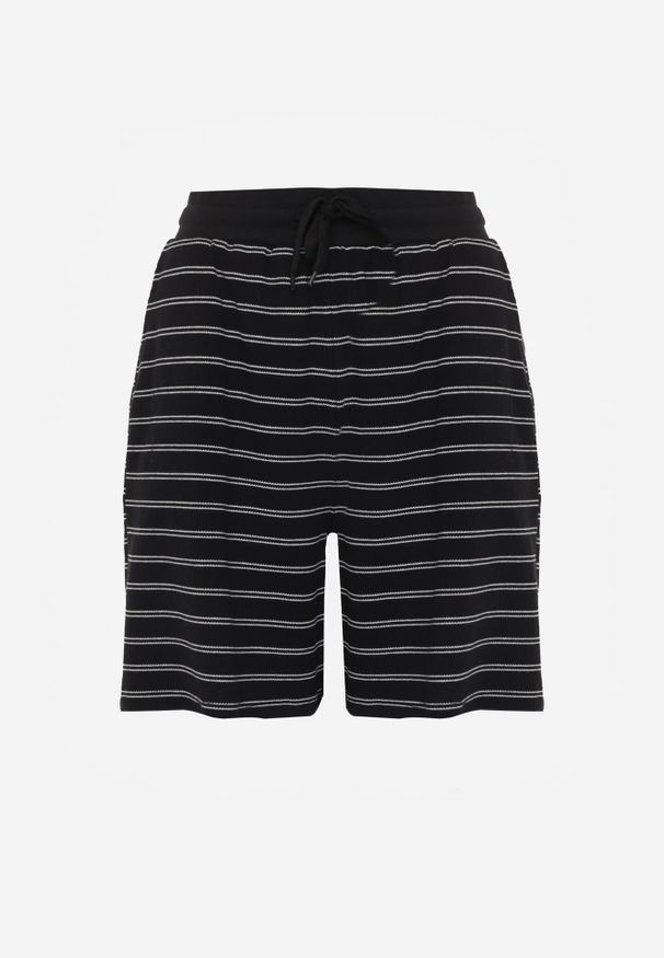 Renee - Czarne Casualowe Szorty High Waist w Prążki z Bawełnianej Tkaniny Lennliss. Okazja: na co dzień. Stan: podwyższony. Kolor: czarny. Materiał: bawełna, tkanina. Wzór: prążki. Sezon: lato. Styl: casual